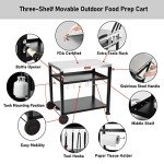 Feasto 3-Shelf Outdoor Grill Table,Pizza Oven Table for Outside,Movable Grill Cart with Wheels,Indoor & Outdoor Cooking Station, Pizza Oven Stand for Ooni Blackstone Griddle 33.5”x 21.7”
