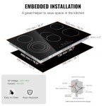 VEVOR Built in Electric Stove Top, 30 inch 5 Burners, 240V Glass Radiant Cooktop with Sensor Touch Control, Timer & Child Lock Included, 9 Power Levels for Simmer Steam Slow Cook Fry