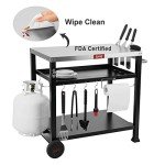 Feasto 3-Shelf Outdoor Grill Table,Pizza Oven Table for Outside,Movable Grill Cart with Wheels,Indoor & Outdoor Cooking Station, Pizza Oven Stand for Ooni Blackstone Griddle 33.5”x 21.7”
