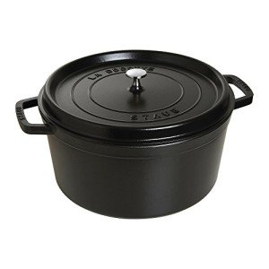 STAUB Cast Iron Round Cocotte, Dutch Oven, 13.25-quart, serves 12+, Made in France, Matte Black