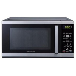 Farberware FMO09BLKSS Countertop 900 Watts Microwave Oven with Child Lock-Perfect for Apartments and Dorms-Easy Clean Grey Interior, 0.9 Cu. Ft, Black Stainless
