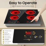 3000W 110V Cooktop Portable 4 Burners Electric Built-in Cooktop Sensor Touch Control Countertop Electric Hot Plate with Kid Safety Lock and 2H Timer, 9 Heating Level, no plug