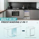 EUHOMY 24 Inch Beverage Refrigerator, 180 Can Built-in Beverage Cooler, Under Counter Beer Fridge with Glass Door for Soda, Water, Wine - For Kitchen, Bar or Office
