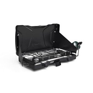 Coleman Triton 2-Burner Propane Stove, Portable Camping Cooktop with 2 Adjustable Burners & Wind Guards, 22,000 BTUs of Power for Camping, Tailgating, Grilling, BBQ, & More