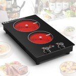 Electric Cooktop,110V 2400W Electric Stove Top with Knob Control, 11 Power Levels, Kids Lock & Timer, Hot Surface Indicator, Overheat Protection,Built-in and Countertop 2 Burner Electric Cooktop