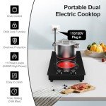Electric Cooktop,110V 2400W Electric Stove Top with Knob Control, 11 Power Levels, Kids Lock & Timer, Hot Surface Indicator, Overheat Protection,Built-in and Countertop 2 Burner Electric Cooktop