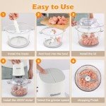 Qinkada Food Processors with 2 Bowls, 400W Meat Grinder, Food Chopper Electric, 2 Speed, 8Cup Glass and 8Cup 304 Stainless Steel, 2 Blades, Spatula (White)