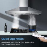 Zomagas Range Hood 30 inch, Wall Mount Vent Hood in Stainless Steel, Ducted/Ductless Convertible Duct, Kitchen Hood w/Baffle Filters, 3 Speed Fan, Energy Saving LED Light, Push Button Control