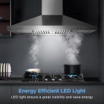 Zomagas Range Hood 30 inch, Wall Mount Vent Hood in Stainless Steel, Ducted/Ductless Convertible Duct, Kitchen Hood w/Baffle Filters, 3 Speed Fan, Energy Saving LED Light, Push Button Control