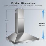 Zomagas Range Hood 30 inch, Wall Mount Vent Hood in Stainless Steel, Ducted/Ductless Convertible Duct, Kitchen Hood w/Baffle Filters, 3 Speed Fan, Energy Saving LED Light, Push Button Control
