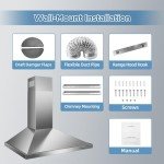 Zomagas Range Hood 30 inch, Wall Mount Vent Hood in Stainless Steel, Ducted/Ductless Convertible Duct, Kitchen Hood w/Baffle Filters, 3 Speed Fan, Energy Saving LED Light, Push Button Control