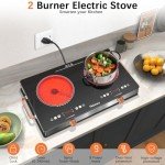2 Burner Electric Cooktop 24 Inch Electric Stove, Nefaracy 2000W Portable electrical Stove with Handle, 9 Power Settings, Senor Touch & Knob Control, Safety Lock, Timer, 110-120V Plug in