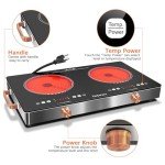 2 Burner Electric Cooktop 24 Inch Electric Stove, Nefaracy 2000W Portable electrical Stove with Handle, 9 Power Settings, Senor Touch & Knob Control, Safety Lock, Timer, 110-120V Plug in