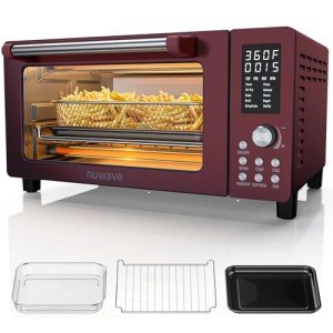 Nuwave Bravo Pro Smart Air Fryer Toaster Oven Combo, 12-in-1 Functions with Quicker & Even Crisp Technology, 1800W, 50-450°F, PFAS-Free, 21QT, Cinnamon