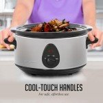 OVENTE Electric Slow Cooker with 3 Cooking Settings, Non-Stick and Dishwasher Safe Stoneware, Stainless Steel Body, Glass Lid, 3.7 Qt Oval Pot for Entrees, Soups, Sauces, Stews & Dips, Silver SLO35ABR