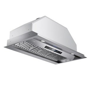 IKTCH 42 inch Built-in/Insert Range Hood 900 CFM, Ducted/Ductless Convertible Duct, Stainless Steel Kitchen Vent Hood with 2 Pcs Adjustable Lights and 3 Pcs Baffle Filters with Handlebar(IKB02-42'')