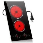 Traenvir 2 Burner Electric Cooktop, 12 Inch Built-in & Countertop Electric Stovetop, Ceramic Cooktop with Touch Control, Child Safety Lock, Timer, Pause Function, 9 Power Levels, 110V - 120V Plug in