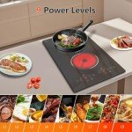 Traenvir 2 Burner Electric Cooktop, 12 Inch Built-in & Countertop Electric Stovetop, Ceramic Cooktop with Touch Control, Child Safety Lock, Timer, Pause Function, 9 Power Levels, 110V - 120V Plug in