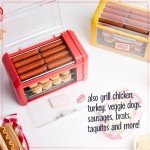 Nostalgia Oscar Mayer Extra Large 8 Hot Dog Roller & Bun Toaster Oven, Stainless Steel Grill Rollers, Non-stick Warming Racks, Perfect for Dogs, Veggie Sausages, Brats, Adjustable Timer, Red