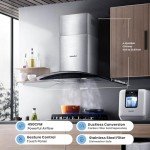 COMFEE' Curved Glass Range Hood 36 Inch 450 CFM 3 Speed Gesture Sensing &Touch Control Panel Stainless Steel Kitchen Ductless/Ducted Convertible with Baffle Filters and 2 LED Lights (CVG36W9AST)