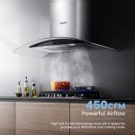 COMFEE' Curved Glass Range Hood 36 Inch 450 CFM 3 Speed Gesture Sensing &Touch Control Panel Stainless Steel Kitchen Ductless/Ducted Convertible with Baffle Filters and 2 LED Lights (CVG36W9AST)