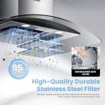 COMFEE' Curved Glass Range Hood 36 Inch 450 CFM 3 Speed Gesture Sensing &Touch Control Panel Stainless Steel Kitchen Ductless/Ducted Convertible with Baffle Filters and 2 LED Lights (CVG36W9AST)