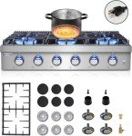 AAOBOSI Gas Cooktop 36 inch Gas Stove Built-in Gas Range Commercial Gas Stove Top, Propane Cooktop NG/LPG Switch, 6 Cast Iron Stove Top Covers for Gas Burners with 6 Burners for Cooking, Gas Grilling