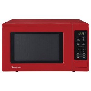 Magic Chef 0.9 Cubic Feet 900 Watt Small Stainless Countertop Microwave Oven for Compact Spaces w/ 6 Pre Programmed Cooking Modes, Red