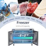 ICECASA 48" W Commercial Freezer Worktop Undercounter Freezer Single Door Stainless Steel Counter Fan Cooling 13 Cu.ft for Restaurant, Bar, Shop, etc