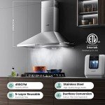 COMFEE' CVP30W6AST Ducted Pyramid Range 450 CFM Stainless Steel Wall Mount Vent Hood with 3 Speed Exhaust Fan, 5-Layer Aluminum Permanent Filters, Two LED Lights, Convertible to Ductless, 30 inches