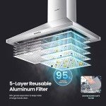 COMFEE' CVP30W6AST Ducted Pyramid Range 450 CFM Stainless Steel Wall Mount Vent Hood with 3 Speed Exhaust Fan, 5-Layer Aluminum Permanent Filters, Two LED Lights, Convertible to Ductless, 30 inches