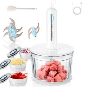 TTFTTF Glass Food Processor with 4 Blades & 4 Bowls (8 Cup + 3x0.5 Cup), Small Food Processor& Meat Grinder - Compact Design for Meal Prep, Baby Food, Sauces - Dishwasher Safe