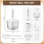 TTFTTF Glass Food Processor with 4 Blades & 4 Bowls (8 Cup + 3x0.5 Cup), Small Food Processor& Meat Grinder - Compact Design for Meal Prep, Baby Food, Sauces - Dishwasher Safe