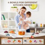 TTFTTF Glass Food Processor with 4 Blades & 4 Bowls (8 Cup + 3x0.5 Cup), Small Food Processor& Meat Grinder - Compact Design for Meal Prep, Baby Food, Sauces - Dishwasher Safe