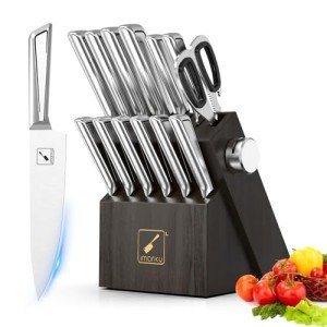 imarku Kitchen Knife Set with Block and Built-in Sharpener, Japanese Stainless Steel 14-Piece Knife Set with Utility Knife, Dishwasher Safe, Non-Slip Ergonomic Handles, Essential Gift for Home Cooks