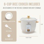 GreenLife Electric Rice Cooker, 3-Cups Uncooked/6-Cups Cooked, Removable PFAS-Free Nonstick Pot, One-Switch Design, Auto Keep Warm, Small Space Saving, Rice Paddle, Soup, Grains, Oatmeal, 1.5 QT, Cream