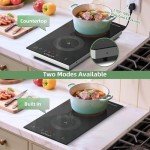 Electric Cooktop 2 Burners 110V~120V, 12'' Plug in Electric Stove Top,Countertop or Built-in,Ceramic Glass,Sensor Touch Control,Timer,9 Power Levels,Portable,1800W