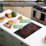 Electric Cooktop 2 Burners 110V~120V, 12'' Plug in Electric Stove Top,Countertop or Built-in,Ceramic Glass,Sensor Touch Control,Timer,9 Power Levels,Portable,1800W