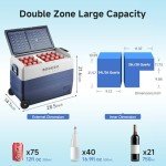 BODEGA 12 Volt Refrigerator Portable Freezer, Car Fridge Dual Zone APP Control, 64 Quart（60L）-4℉-68℉ RV Electric Compressor Cooler, 12/24V DC and 100-240V AC for Outdoor, Camping, Travel, Vehicles
