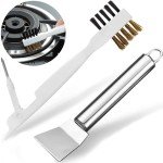 Kitchen Stove Cleaning Brush + Scraper Tool Set, Brass Wire Brushes for Range Hood Grease Grime, Rust Cleaner Heavy Duty Stainless Steel Putty Scraper for Gas Burners Cooktop Pot Pan