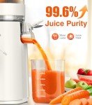 Cold Press Juicer, Zasmira Juicer Machines with Large Feeding Chute, Powerful Slow Juicer with Pulp Seperation, 99.6% Juice Purity, Easy to Clean, White