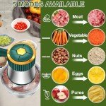 G4S3 Food Processor, 5-Speed Electric Food Chopper, Meat Grinder with 2 Bowls (8 Cup+8 Cup) & 2 Sets of Blades, Meat Processor for Meat, Vegetables, Fruits and Nuts (Green)