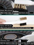 Kitchen Stove Cleaning Brush + Scraper Tool Set, Brass Wire Brushes for Range Hood Grease Grime, Rust Cleaner Heavy Duty Stainless Steel Putty Scraper for Gas Burners Cooktop Pot Pan