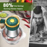 G4S3 Food Processor, 5-Speed Electric Food Chopper, Meat Grinder with 2 Bowls (8 Cup+8 Cup) & 2 Sets of Blades, Meat Processor for Meat, Vegetables, Fruits and Nuts (Green)