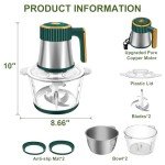 G4S3 Food Processor, 5-Speed Electric Food Chopper, Meat Grinder with 2 Bowls (8 Cup+8 Cup) & 2 Sets of Blades, Meat Processor for Meat, Vegetables, Fruits and Nuts (Green)