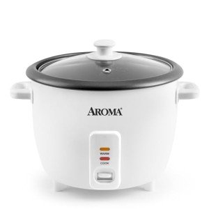 AROMA® Rice Cooker, 8-Cup (Uncooked) / 16-Cup (Cooked), Pot-Style Rice Cooker and Soup Warmer with One-Touch Control, 4 Qt, White, ARC-368NG