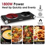 Cusimax Hot Plate for Cooking 1800W Portable Electric Double Burner Countertop Cooktop Cast Iron Stove Heating Plate with 7 Power Levels Adjustable Temp Control, Compatible for All Cookwares
