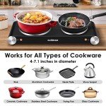 Cusimax Hot Plate for Cooking 1800W Portable Electric Double Burner Countertop Cooktop Cast Iron Stove Heating Plate with 7 Power Levels Adjustable Temp Control, Compatible for All Cookwares