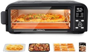 Beelicous Pro 19QT Digital 8-in-1 Air Fryer Toaster Oven, 550°F Flavor-Lock Tech, Flip Up & Away Capability, 40+ Recipes, Airfryer Countertop Oven Combo, 4 Accessories, Fit 13" Pizza Black