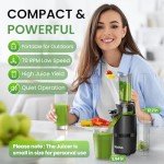 Cold Press Juicer, INOVIVA Masticating Juicer Machines Compact, Slow Juicer with 70 RPM Low Speed, Juice Maker for Vegetable & Fruit, Portable Juice Extractor High Juice Yield & Easy to Clean, Black